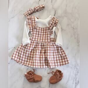 Elegant Baby Brown Gingham Dress Outfit 3-6 month